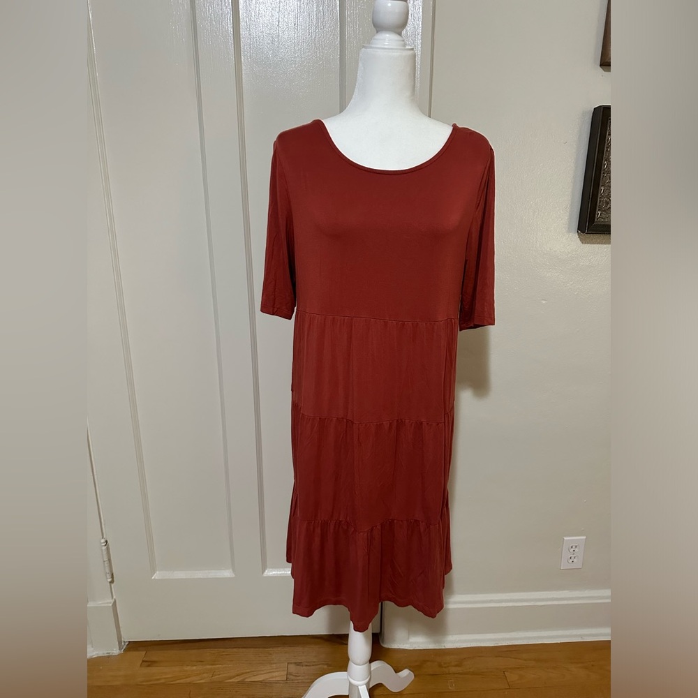 Burnt orange, ruffled, baby doll dress Cynthia Rowley size large, short sleeve